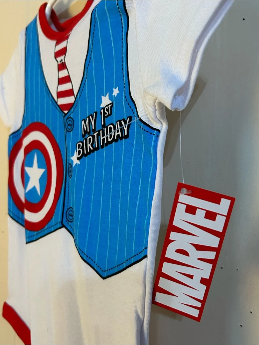 Marvel Baby Boy 1st Birthday Captain Shield Blue & Red Bodysuit
